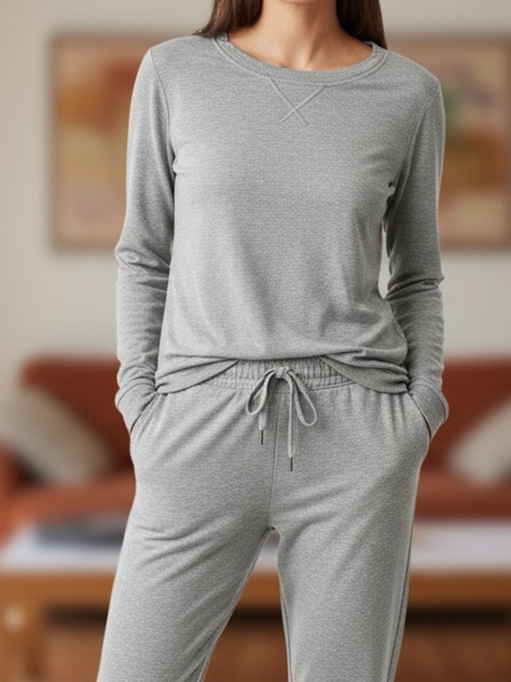 Women's Long Sleeve Gray & Pink Lounge Pajama Set - L